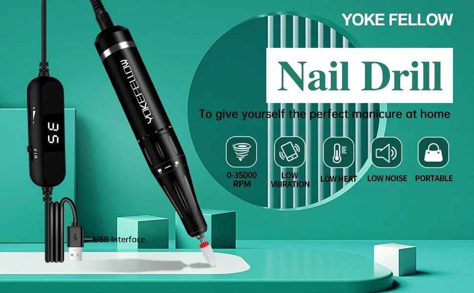 YOKEFELLOW 30000/35000RPM Nail Drill Machine Portable USB Low Noise for Cutting Manicure Machine Electric Salon Nail Equipment YOKEFELLOW 30000/35000RPM Nail Drill Machine Portable USB Low Noise for Cutting Manicure Machine Electric Salon Nail Equipment