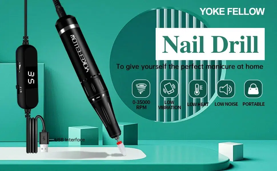 YOKEFELLOW 30000/35000RPM Nail Drill Machine Portable USB Low Noise for Cutting Manicure Machine Electric Salon Nail Equipment