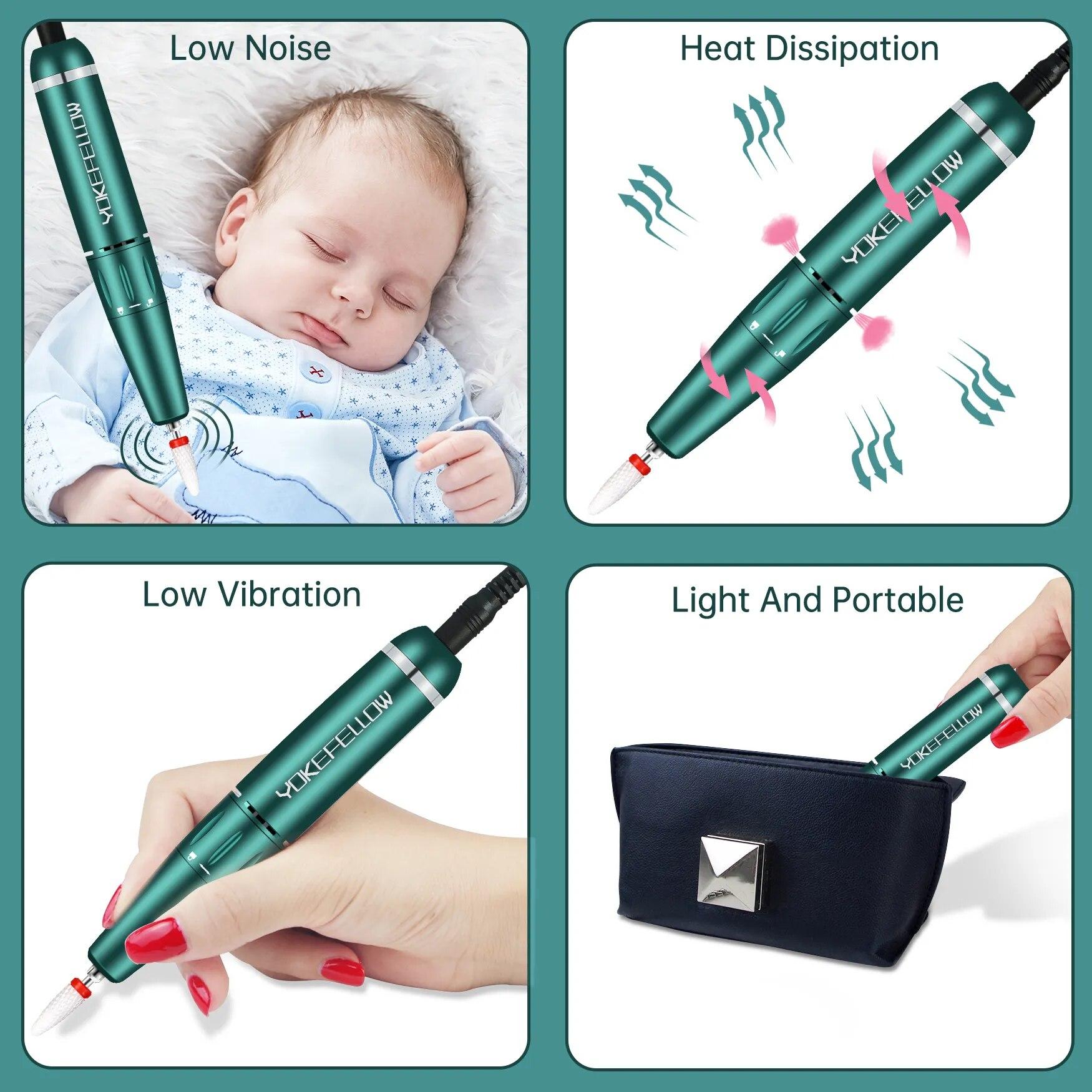 YOKEFELLOW 30000/35000RPM Nail Drill Machine Portable USB Low Noise for Cutting Manicure Machine Electric Salon Nail Equipment YOKEFELLOW 30000/35000RPM Nail Drill Machine Portable USB Low Noise for Cutting Manicure Machine Electric Salon Nail Equipment