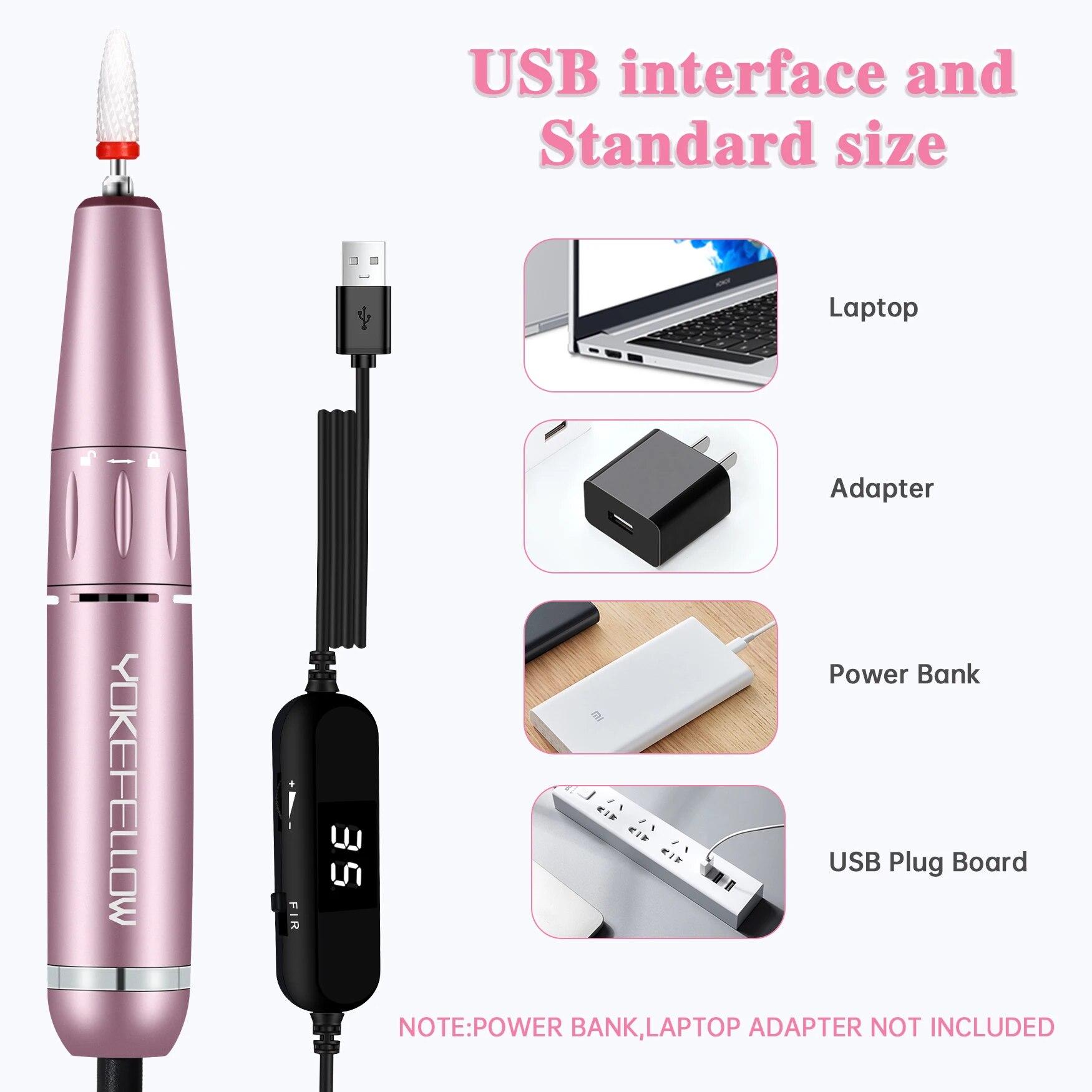 YOKEFELLOW 30000/35000RPM Nail Drill Machine Portable USB Low Noise for Cutting Manicure Machine Electric Salon Nail Equipment YOKEFELLOW 30000/35000RPM Nail Drill Machine Portable USB Low Noise for Cutting Manicure Machine Electric Salon Nail Equipment