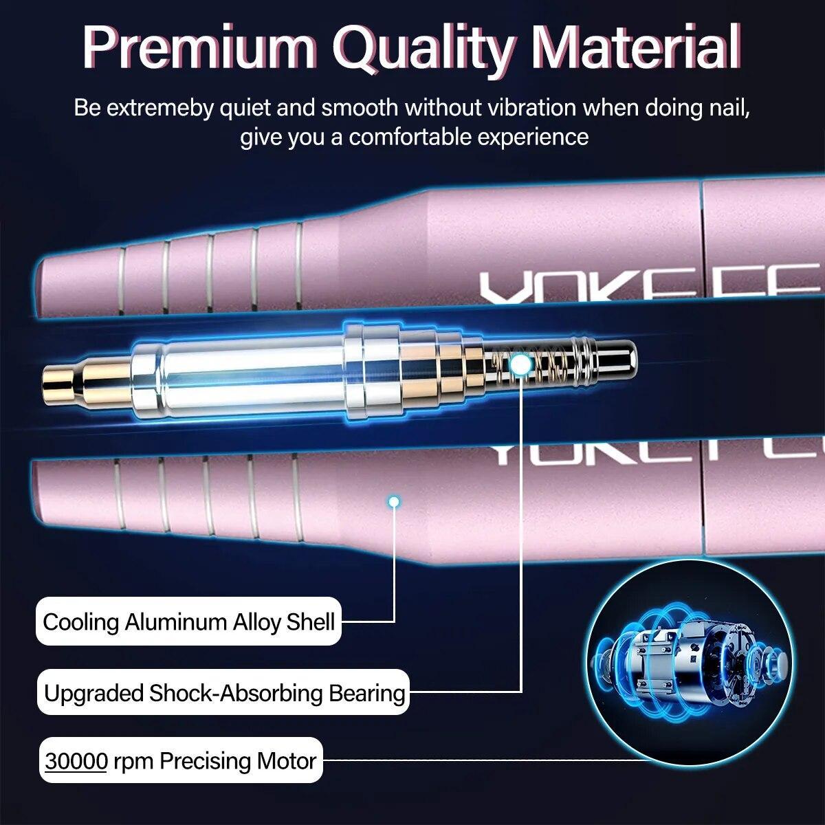 YOKEFELLOW 30000/35000RPM Nail Drill Machine Portable USB Low Noise for Cutting Manicure Machine Electric Salon Nail Equipment YOKEFELLOW 30000/35000RPM Nail Drill Machine Portable USB Low Noise for Cutting Manicure Machine Electric Salon Nail Equipment