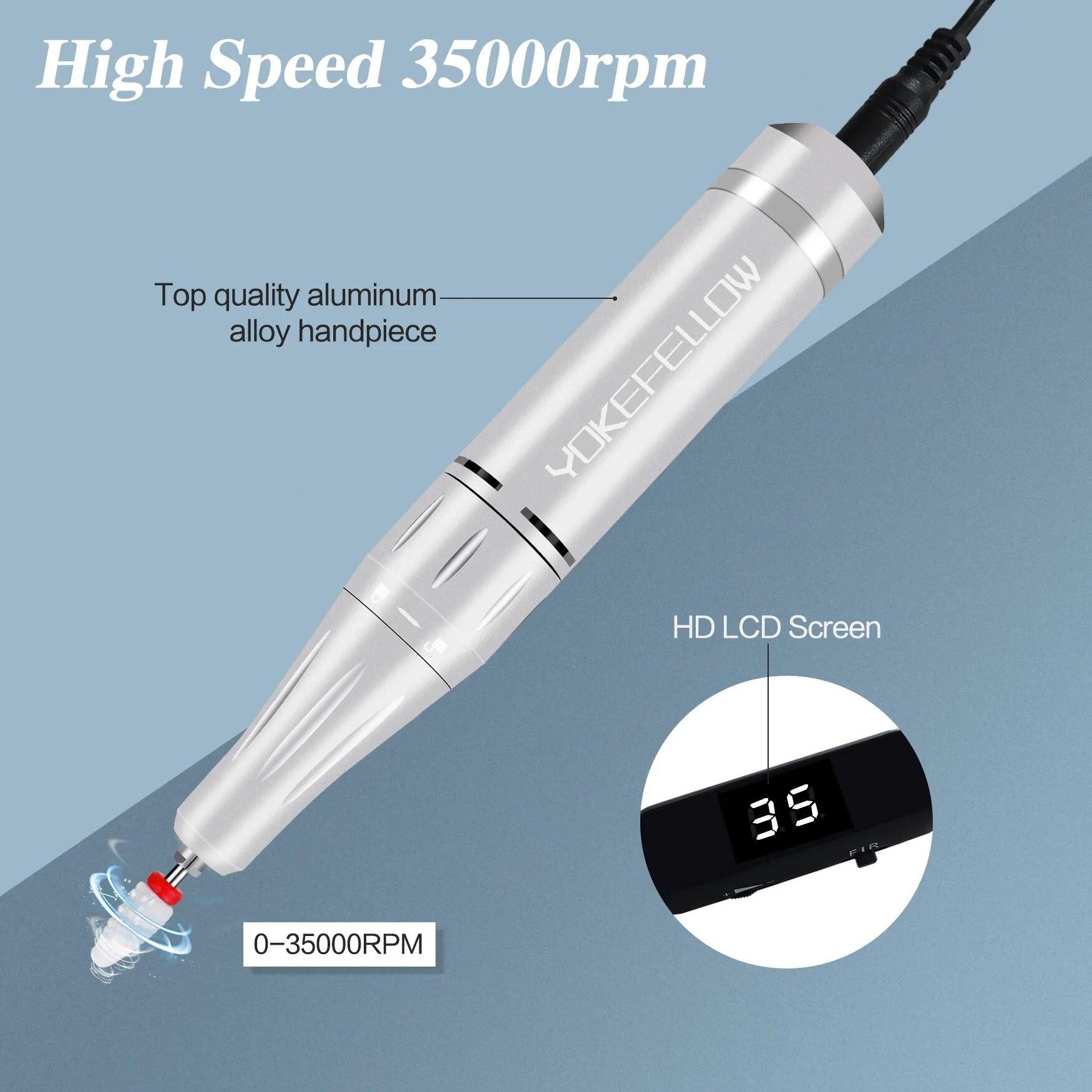 YOKEFELLOW 30000/35000RPM Nail Drill Machine Portable USB Low Noise for Cutting Manicure Machine Electric Salon Nail Equipment YOKEFELLOW 30000/35000RPM Nail Drill Machine Portable USB Low Noise for Cutting Manicure Machine Electric Salon Nail Equipment