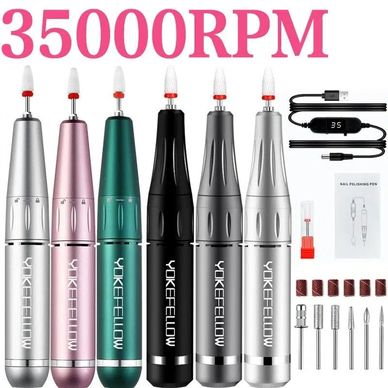 YOKEFELLOW 30000/35000RPM Nail Drill Machine Portable USB Low Noise for Cutting Manicure Machine Electric Salon Nail Equipment