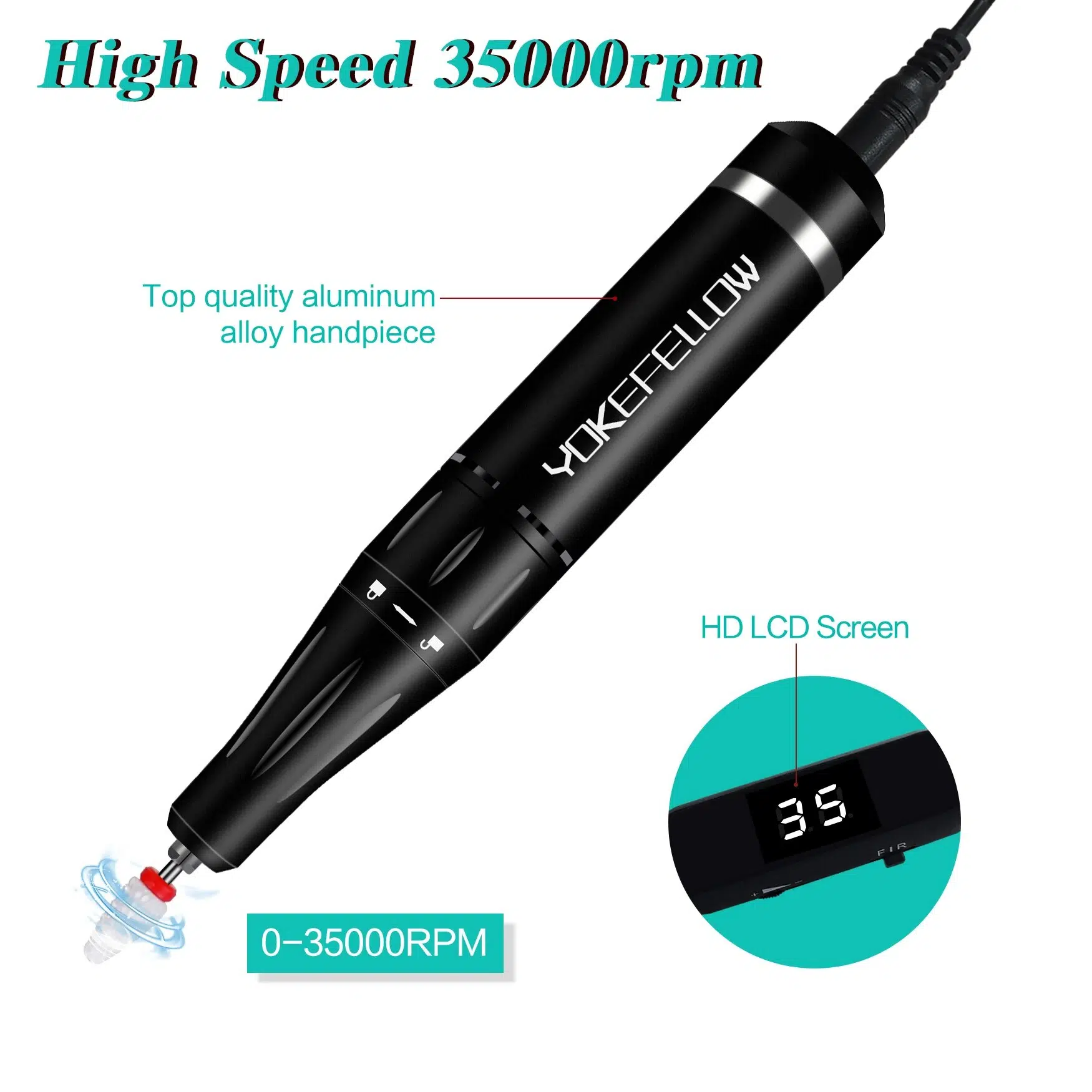 YOKEFELLOW 30000/35000RPM Nail Drill Machine Portable USB Low Noise for Cutting Manicure Machine Electric Salon Nail Equipment