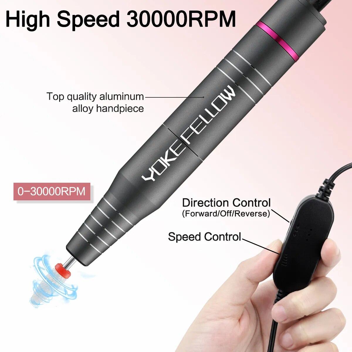 YOKEFELLOW 30000/35000RPM Nail Drill Machine Portable USB Low Noise for Cutting Manicure Machine Electric Salon Nail Equipment YOKEFELLOW 30000/35000RPM Nail Drill Machine Portable USB Low Noise for Cutting Manicure Machine Electric Salon Nail Equipment