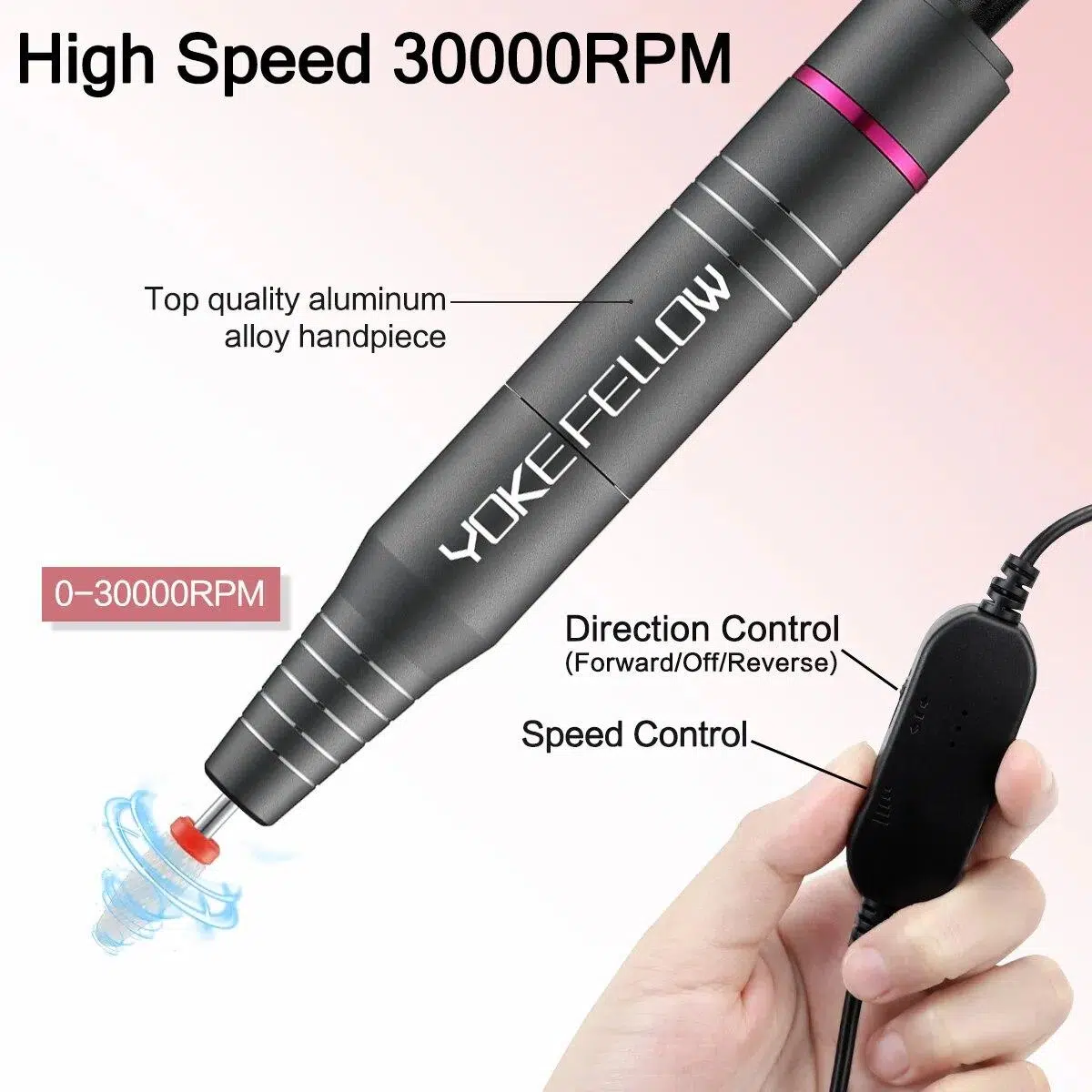 YOKEFELLOW 30000/35000RPM Nail Drill Machine Portable USB Low Noise for Cutting Manicure Machine Electric Salon Nail Equipment