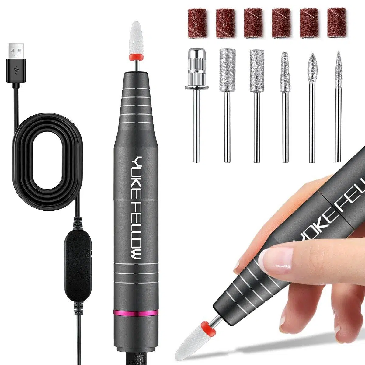 YOKEFELLOW 30000/35000RPM Nail Drill Machine Portable USB Low Noise for Cutting Manicure Machine Electric Salon Nail Equipment