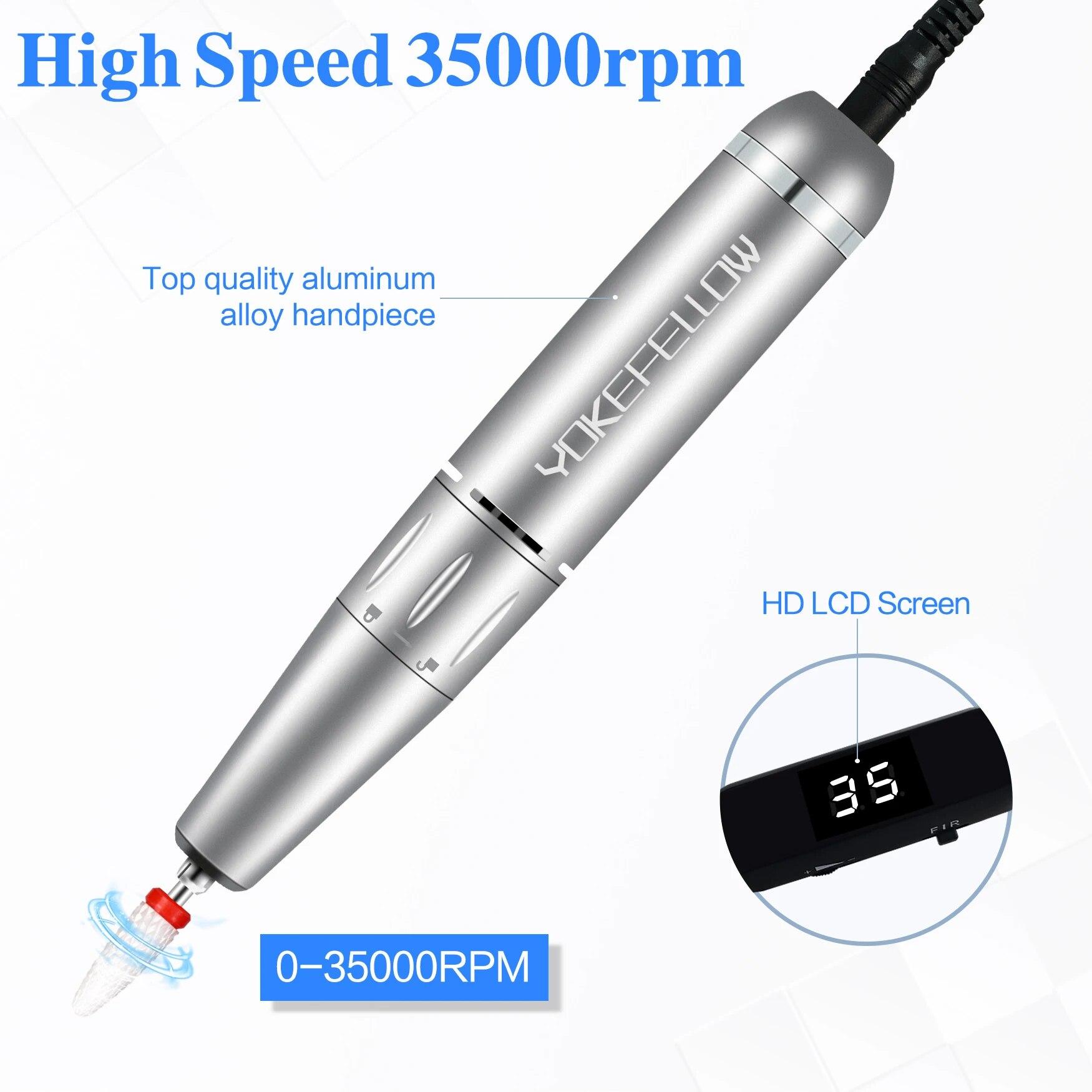 YOKEFELLOW 30000/35000RPM Nail Drill Machine Portable USB Low Noise for Cutting Manicure Machine Electric Salon Nail Equipment YOKEFELLOW 30000/35000RPM Nail Drill Machine Portable USB Low Noise for Cutting Manicure Machine Electric Salon Nail Equipment