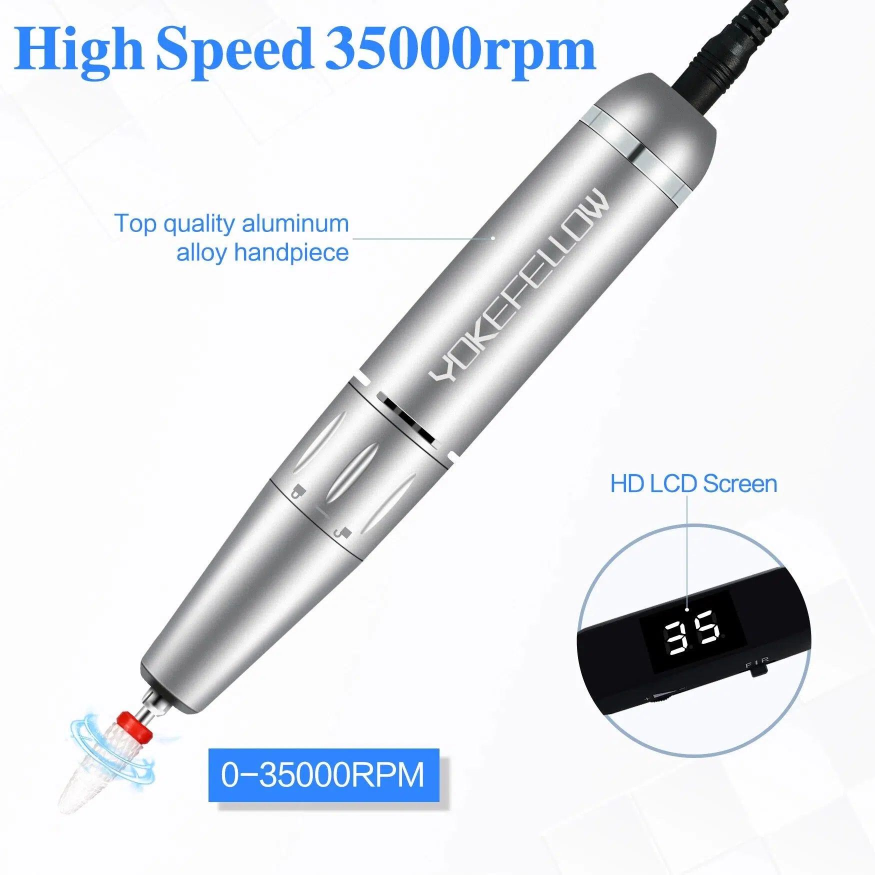 YOKEFELLOW 30000/35000RPM Nail Drill Machine Portable USB Low Noise for Cutting Manicure Machine Electric Salon Nail Equipment
