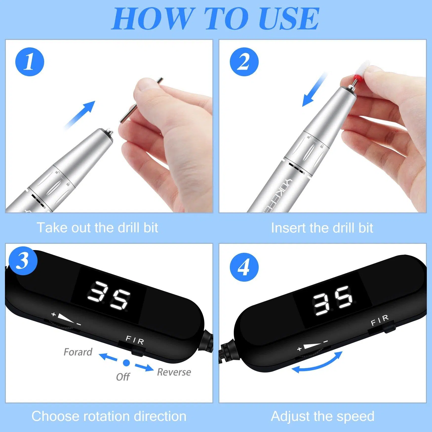 YOKEFELLOW 30000/35000RPM Nail Drill Machine Portable USB Low Noise for Cutting Manicure Machine Electric Salon Nail Equipment