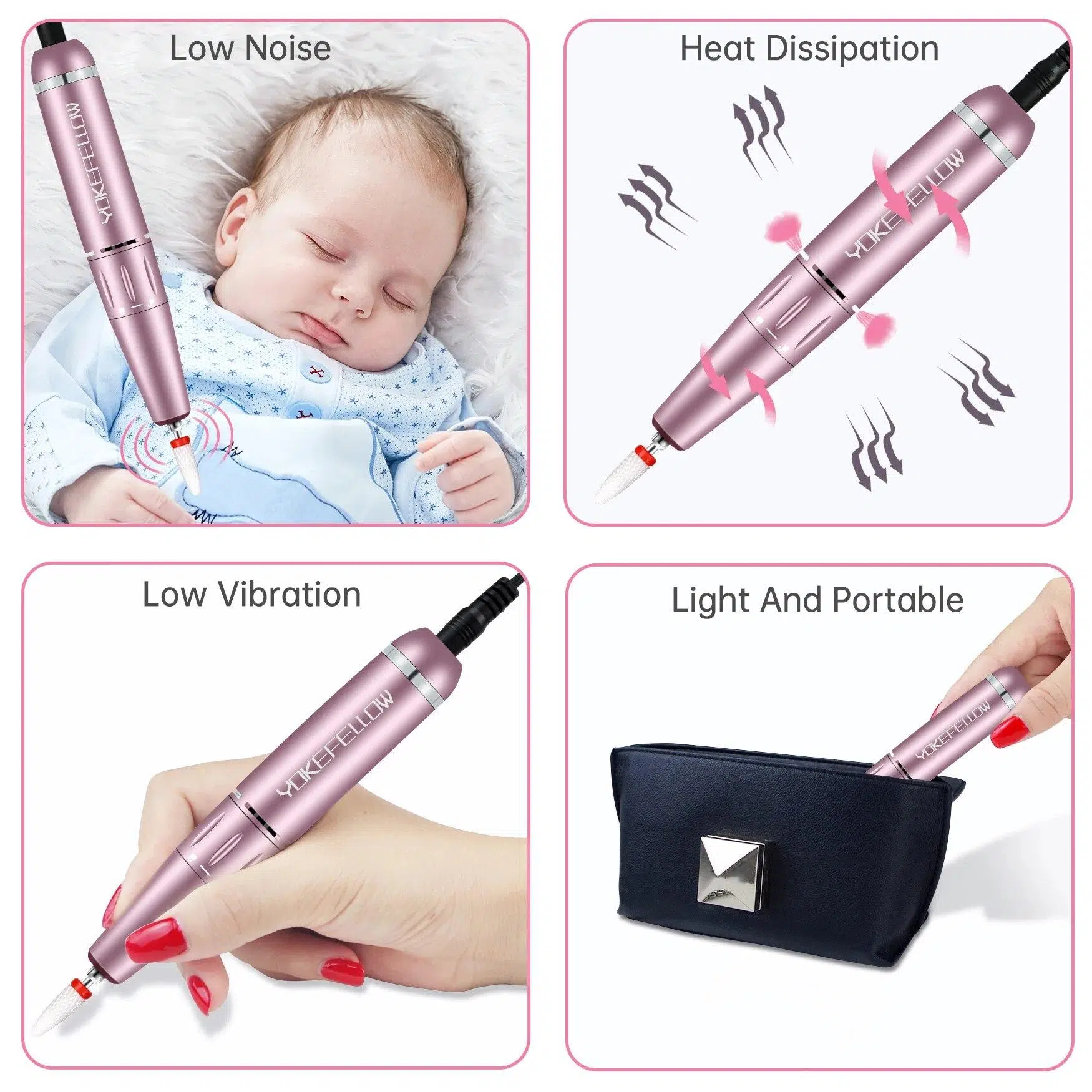 YOKEFELLOW 30000/35000RPM Nail Drill Machine Portable USB Low Noise for Cutting Manicure Machine Electric Salon Nail Equipment