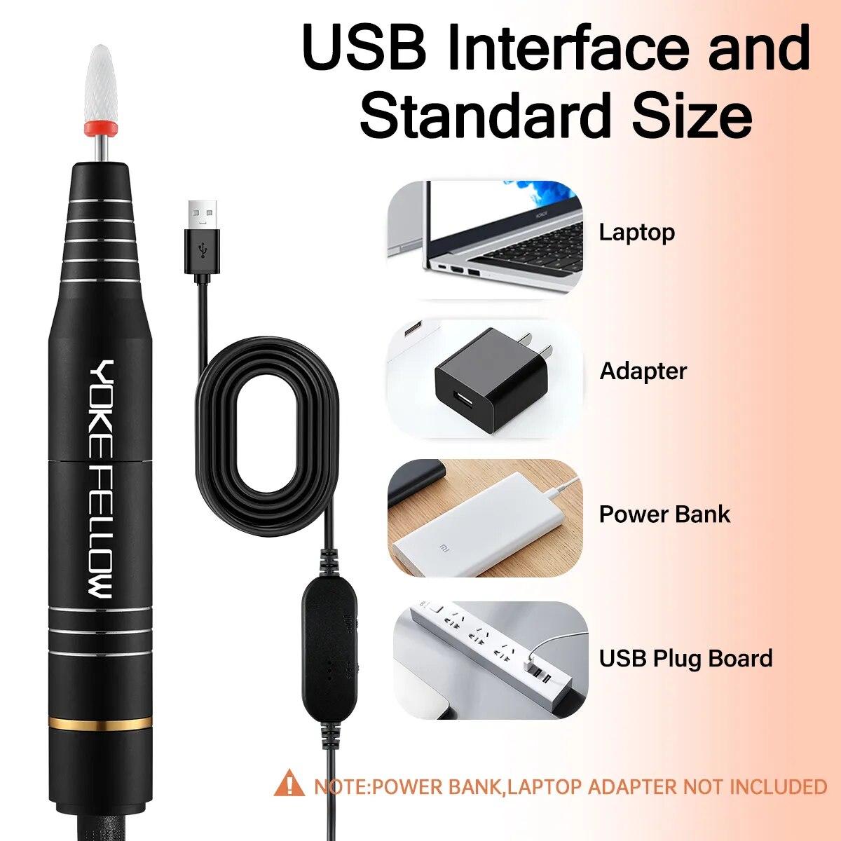 YOKEFELLOW 30000/35000RPM Nail Drill Machine Portable USB Low Noise for Cutting Manicure Machine Electric Salon Nail Equipment YOKEFELLOW 30000/35000RPM Nail Drill Machine Portable USB Low Noise for Cutting Manicure Machine Electric Salon Nail Equipment