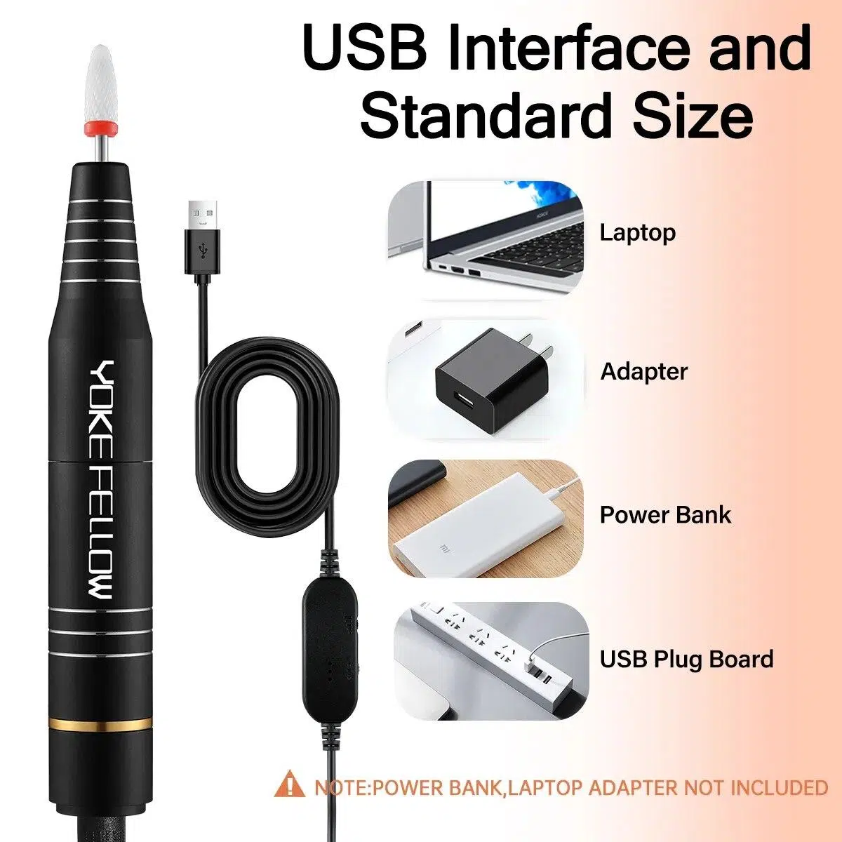 YOKEFELLOW 30000/35000RPM Nail Drill Machine Portable USB Low Noise for Cutting Manicure Machine Electric Salon Nail Equipment