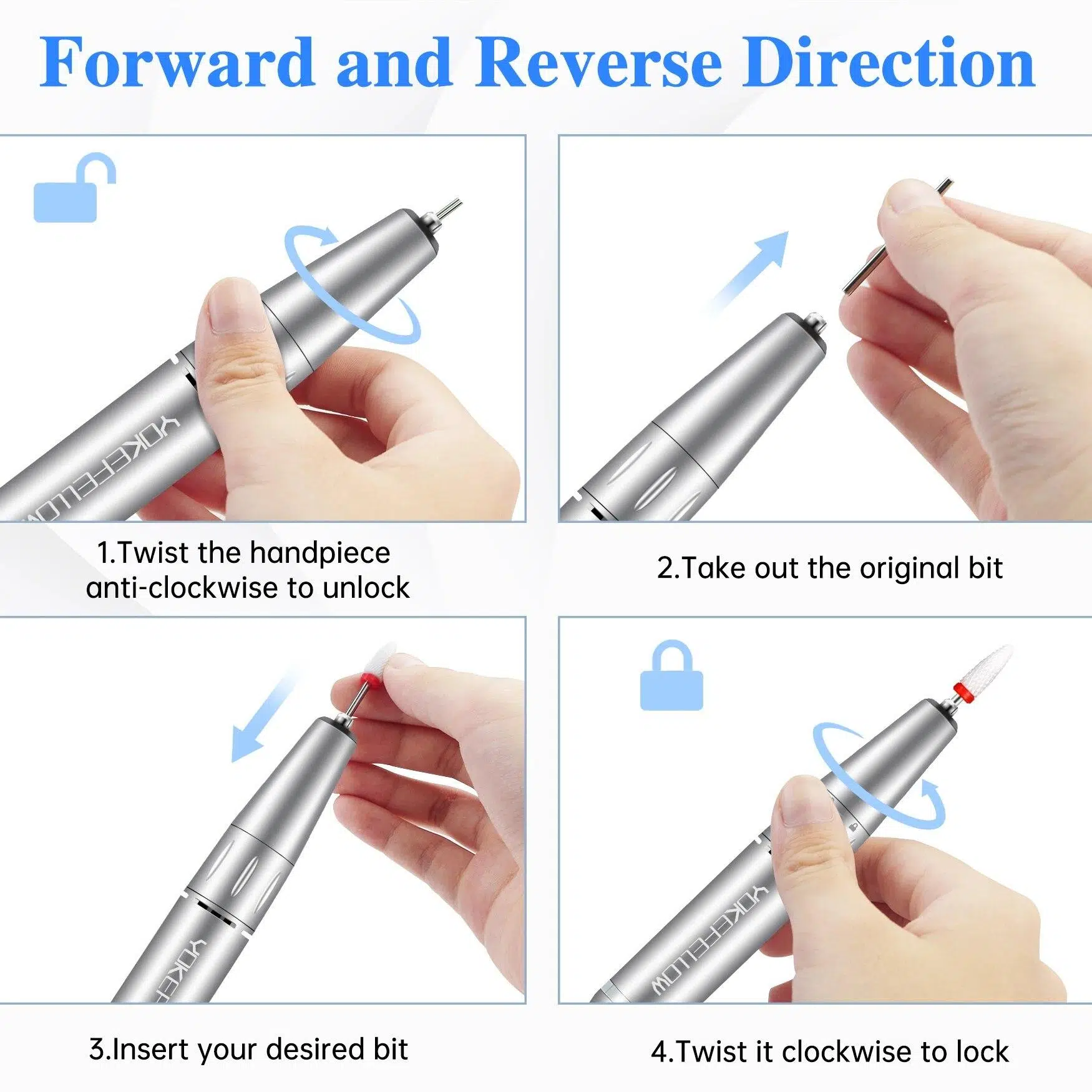 YOKEFELLOW 30000/35000RPM Nail Drill Machine Portable USB Low Noise for Cutting Manicure Machine Electric Salon Nail Equipment