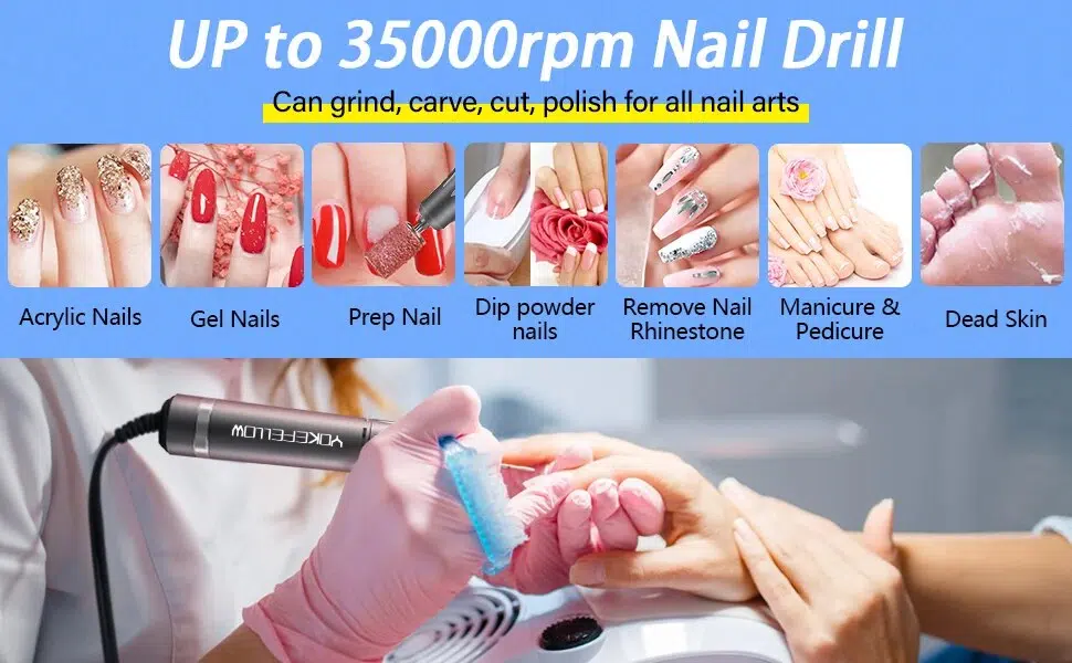 YOKEFELLOW 30000/35000RPM Nail Drill Machine Portable USB Low Noise for Cutting Manicure Machine Electric Salon Nail Equipment