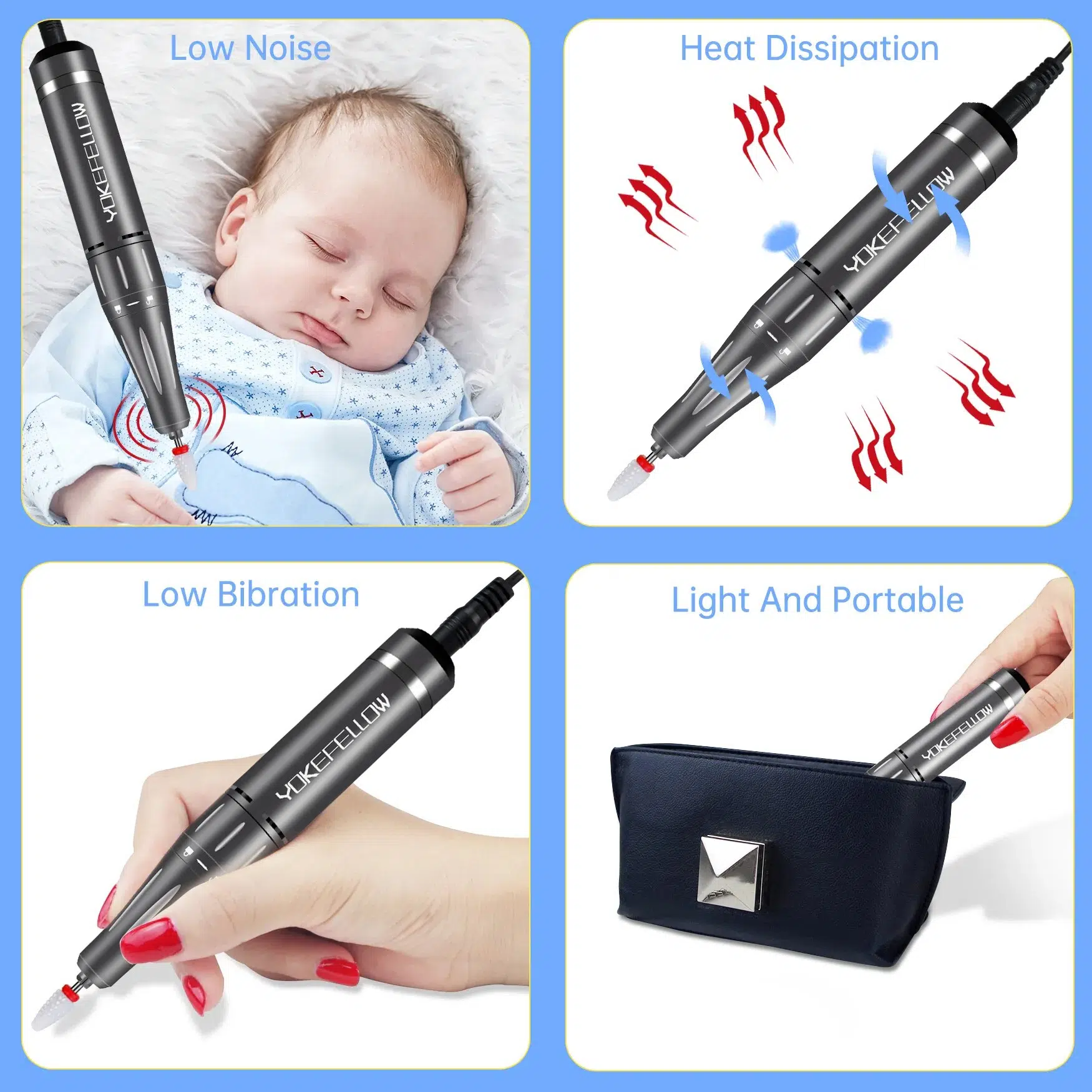 YOKEFELLOW 30000/35000RPM Nail Drill Machine Portable USB Low Noise for Cutting Manicure Machine Electric Salon Nail Equipment