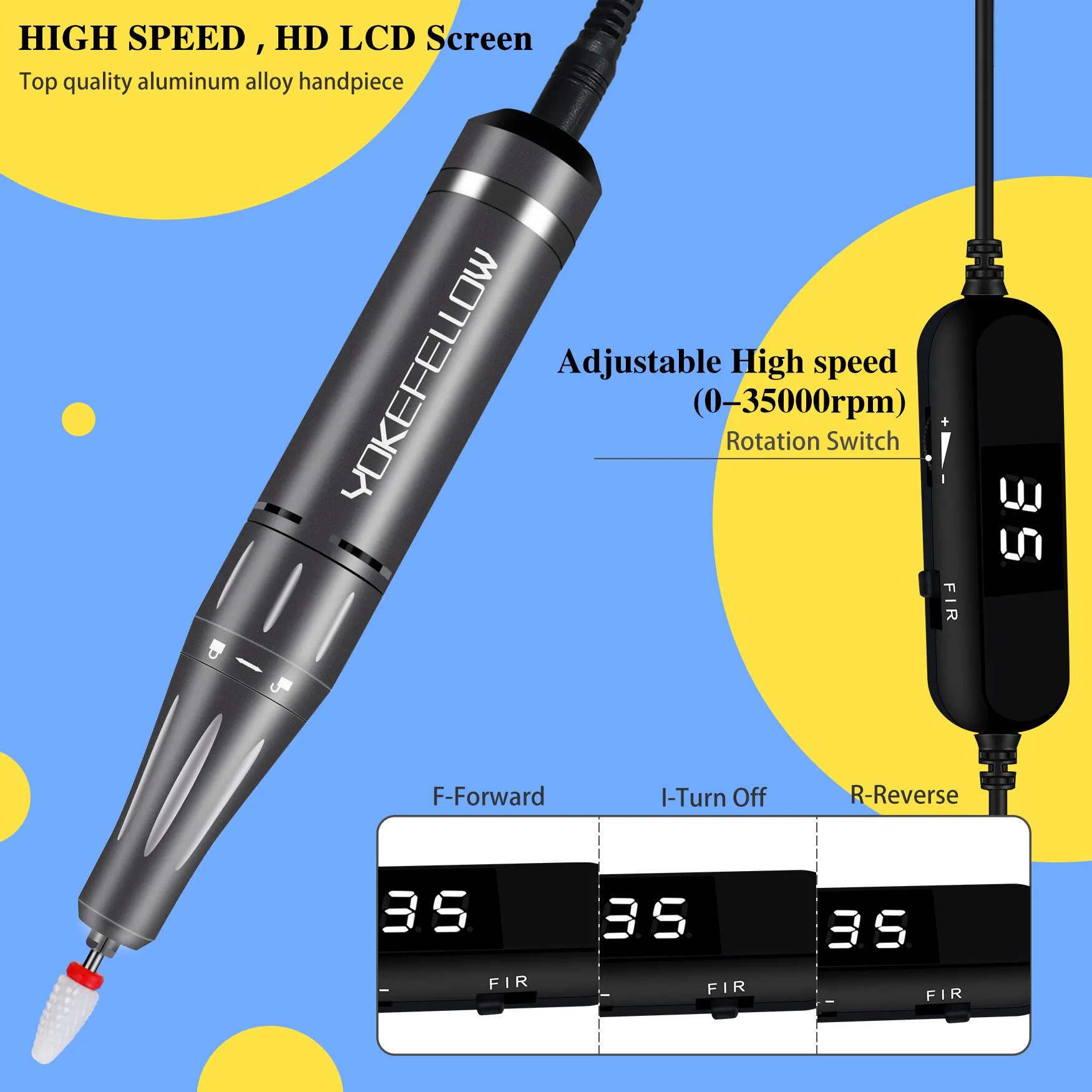 YOKEFELLOW 30000/35000RPM Nail Drill Machine Portable USB Low Noise for Cutting Manicure Machine Electric Salon Nail Equipment YOKEFELLOW 30000/35000RPM Nail Drill Machine Portable USB Low Noise for Cutting Manicure Machine Electric Salon Nail Equipment