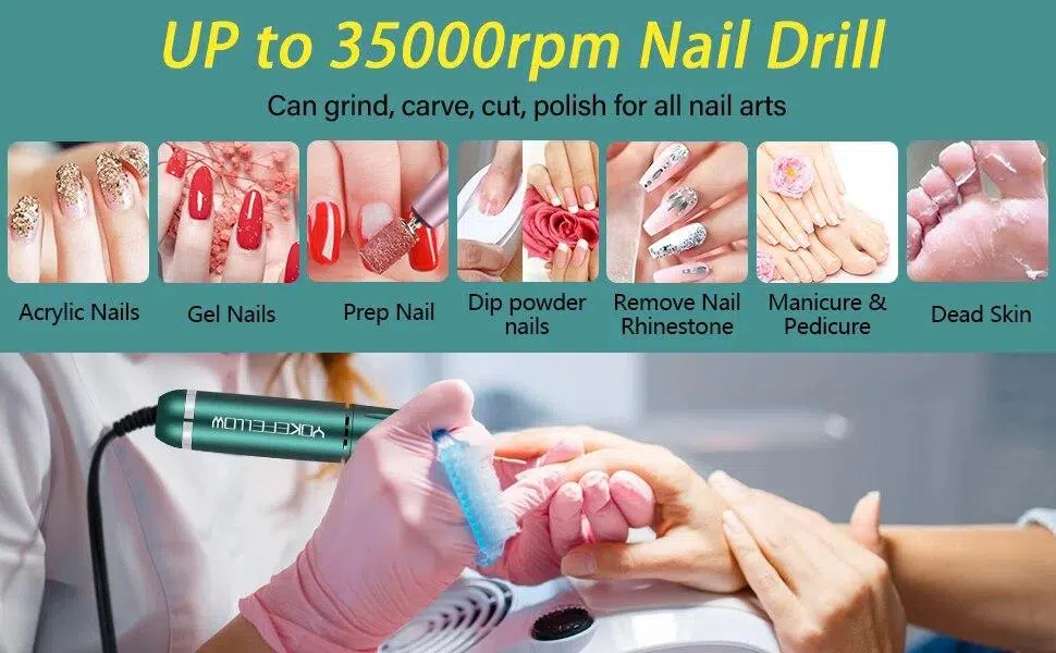 YOKEFELLOW 30000/35000RPM Nail Drill Machine Portable USB Low Noise for Cutting Manicure Machine Electric Salon Nail Equipment