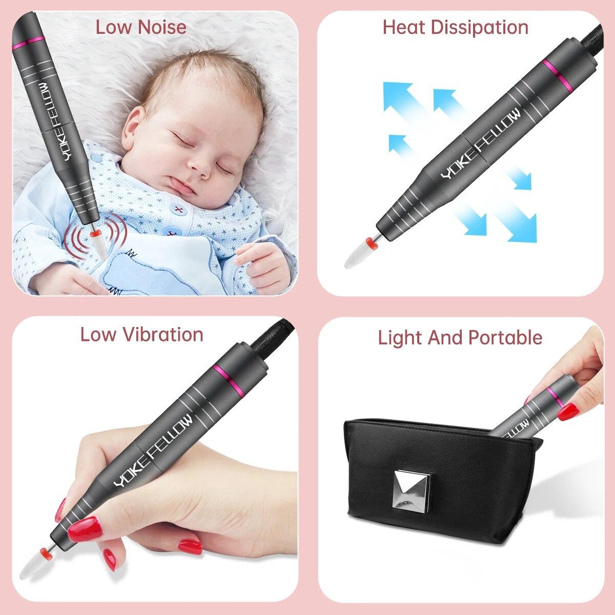 YOKEFELLOW 30000/35000RPM Nail Drill Machine Portable USB Low Noise for Cutting Manicure Machine Electric Salon Nail Equipment YOKEFELLOW 30000/35000RPM Nail Drill Machine Portable USB Low Noise for Cutting Manicure Machine Electric Salon Nail Equipment