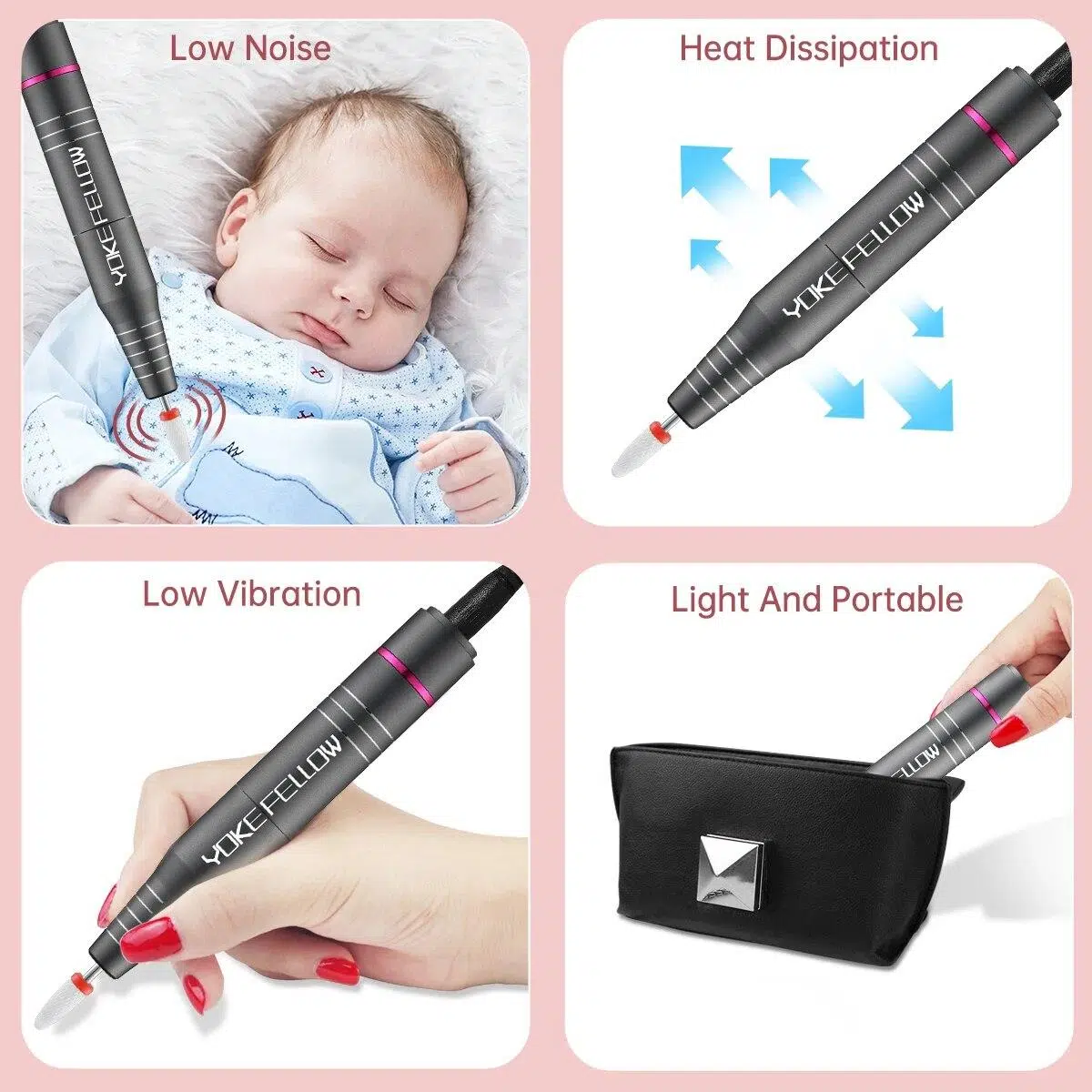 YOKEFELLOW 30000/35000RPM Nail Drill Machine Portable USB Low Noise for Cutting Manicure Machine Electric Salon Nail Equipment
