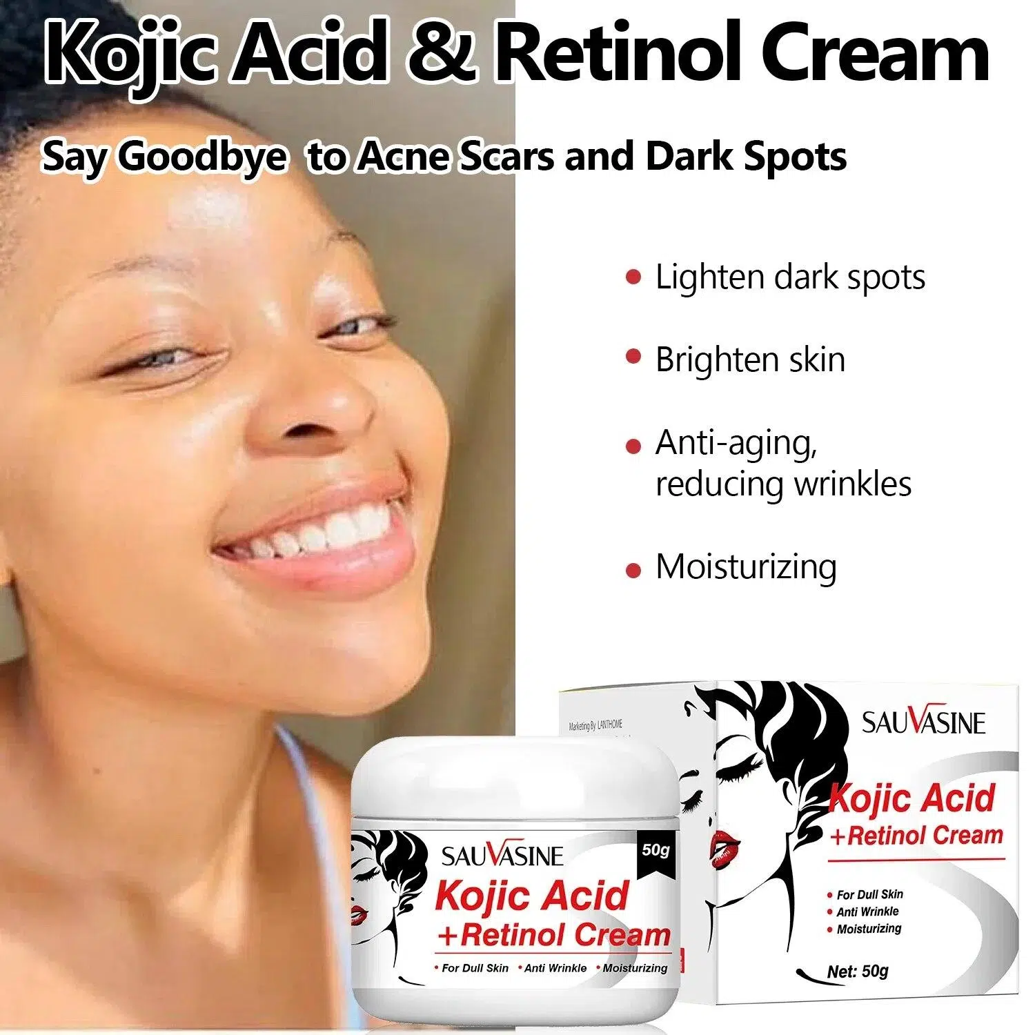 Kojic Acid Face Cream Retinol Whitening Cream Remove Dark Spots Anti Aging Brighten Moisturizing Nourishing Facial Skin Care