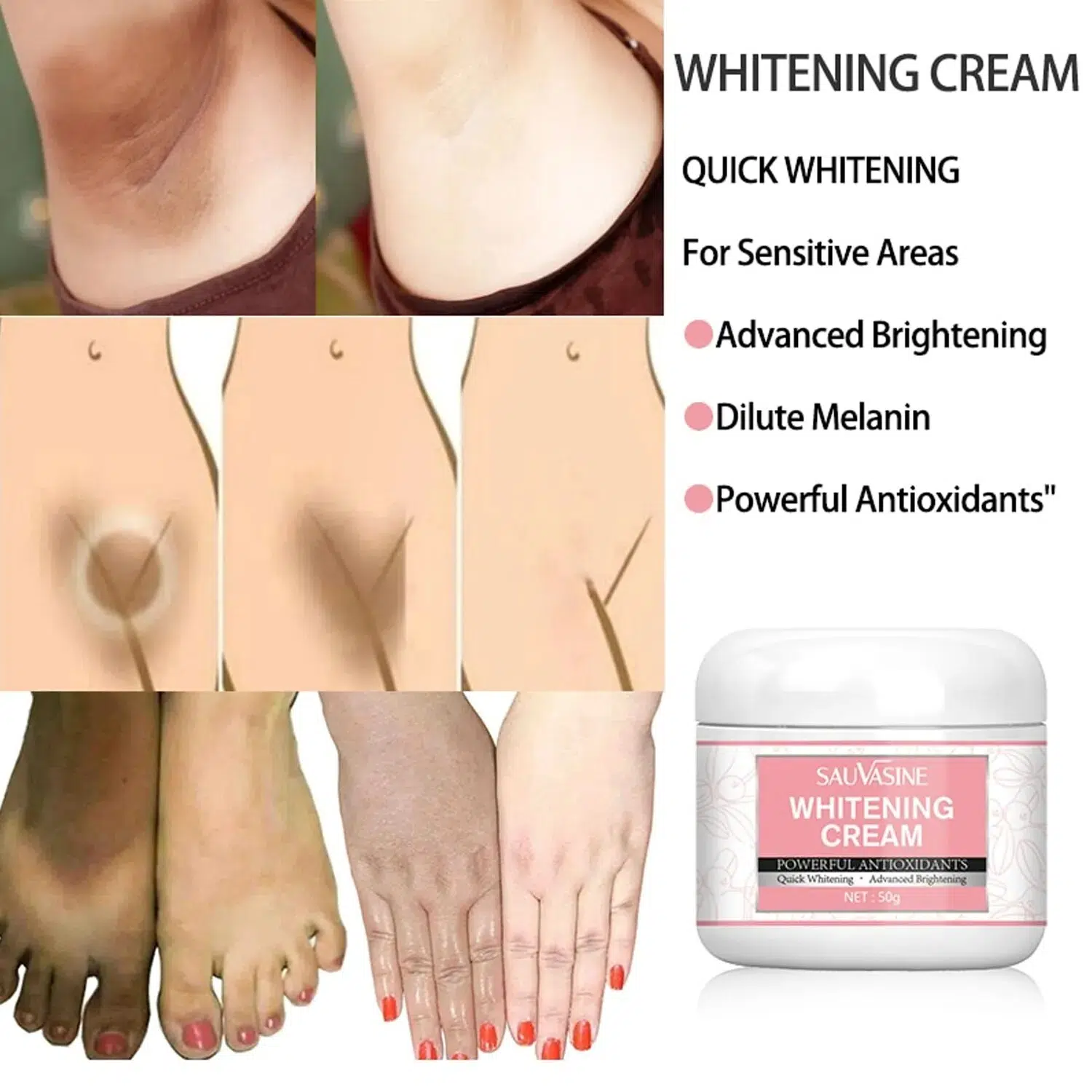 Lightening Whitening Bleaching Cream Remove Dark Spots Body Brightening Skin Body Whitening Cream Intimate Areas Underarm Knee Buttocks Private Bleach