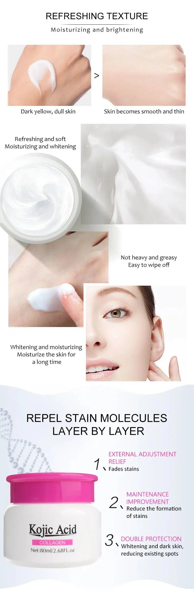 Bone Collagen Kojic Acid Face Cream Moisturizing and Brightening Skin Care Products Kojic Acid Cream