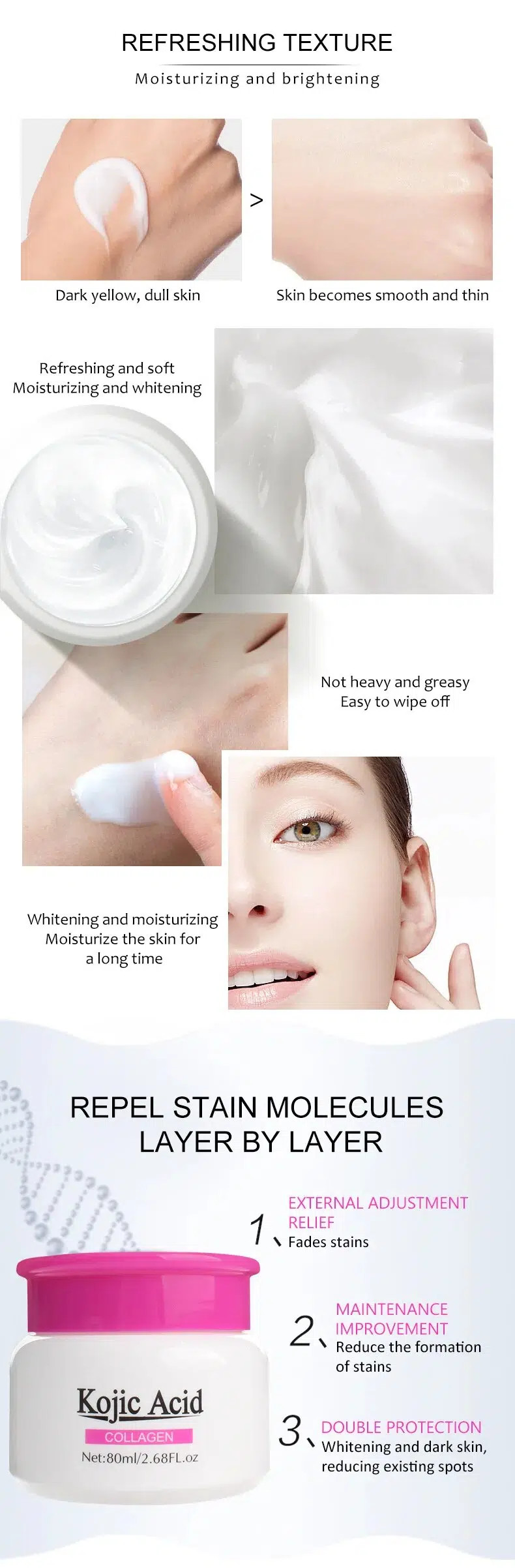 Kojic Acid Cream Collagen Anti-wrinkle Whitening Cream Hyaluronic Acid Moisturizing Anti-aging Nourishing Serum Skin Care