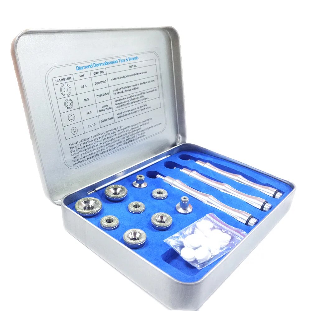 Replacement 3 Wands 9 Tips Dermabrasion Tips Stainless Steel Filter Set Beauty Tool