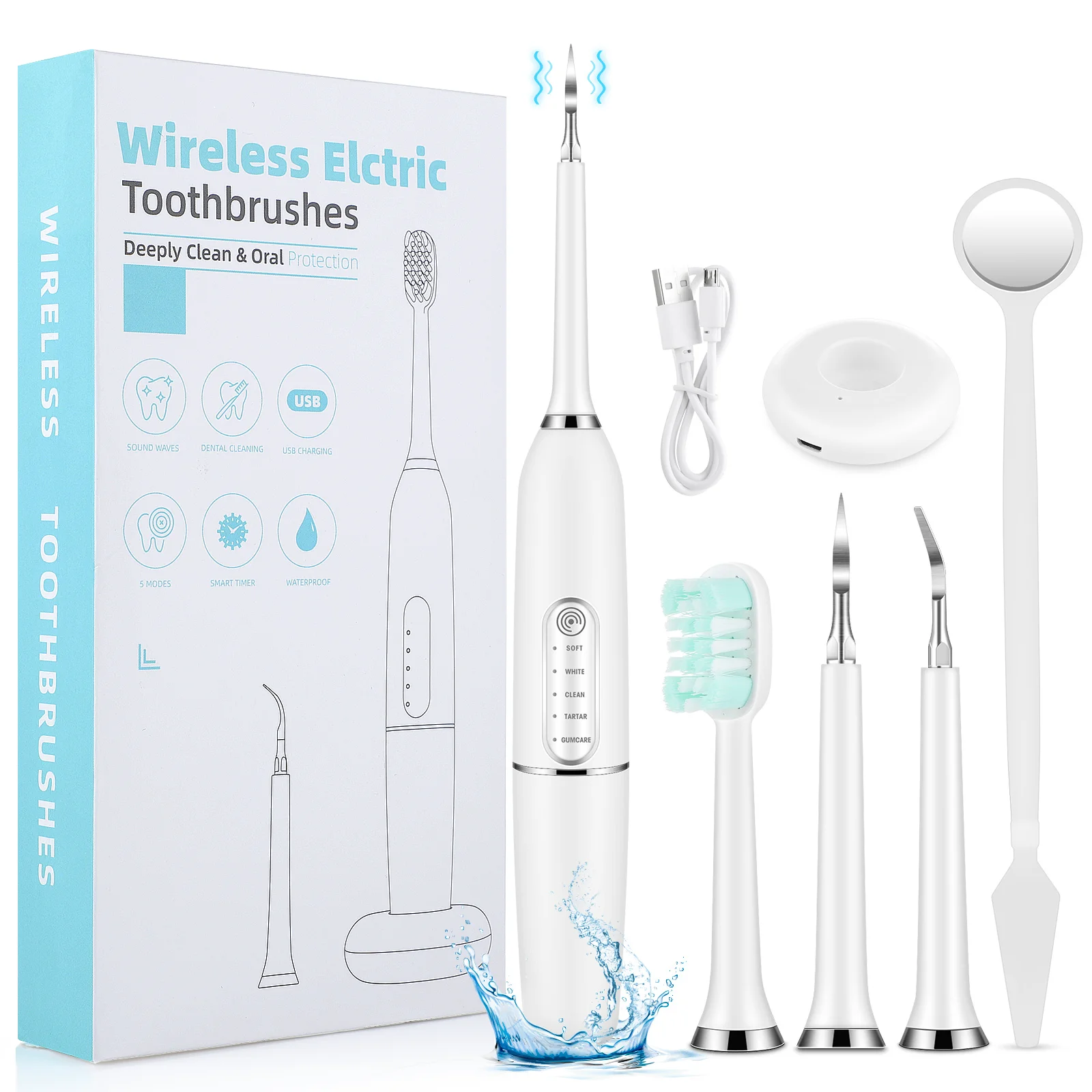 Waterproof Electric Toothbrush Ultrasonic Electric Sonic Dental Scaler Stain Tartar Calculus Remover Teeth Whitening Cleaning