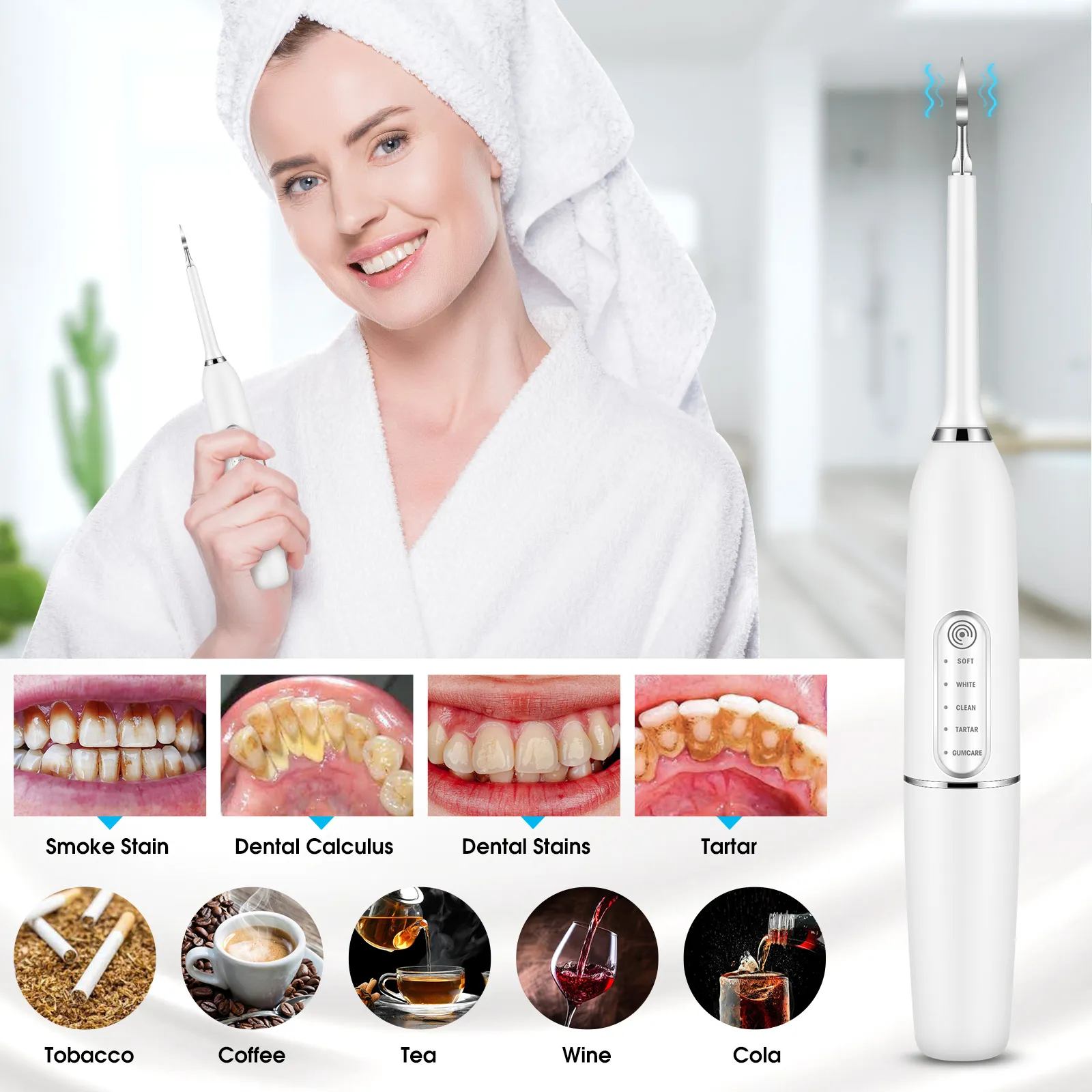 Waterproof Electric Toothbrush Ultrasonic Electric Sonic Dental Scaler Stain Tartar Calculus Remover Teeth Whitening Cleaning