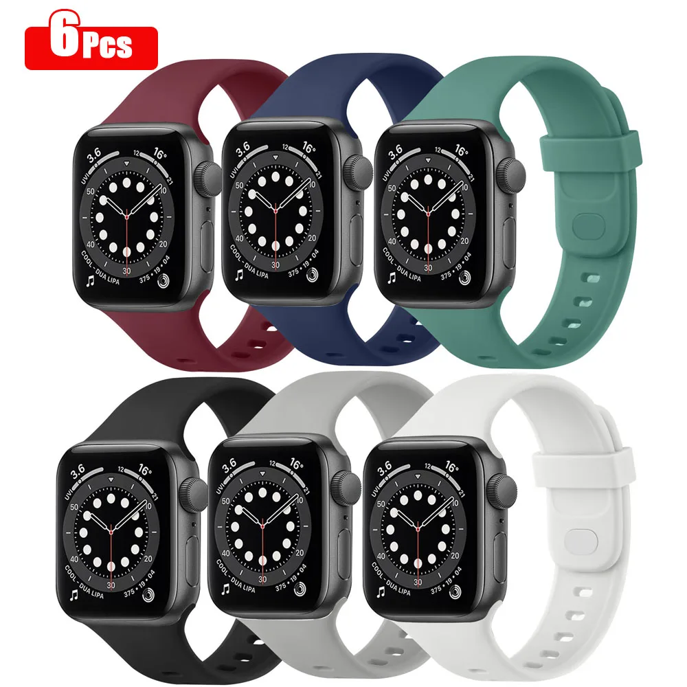 6 Pack Silicone Strap For Apple Watch Ultra 49mm 7 8 41mm 45mm Band For iWatch Series 6 5 4 3 2 1 38mm 42mm 40mm 44mm Bracelet