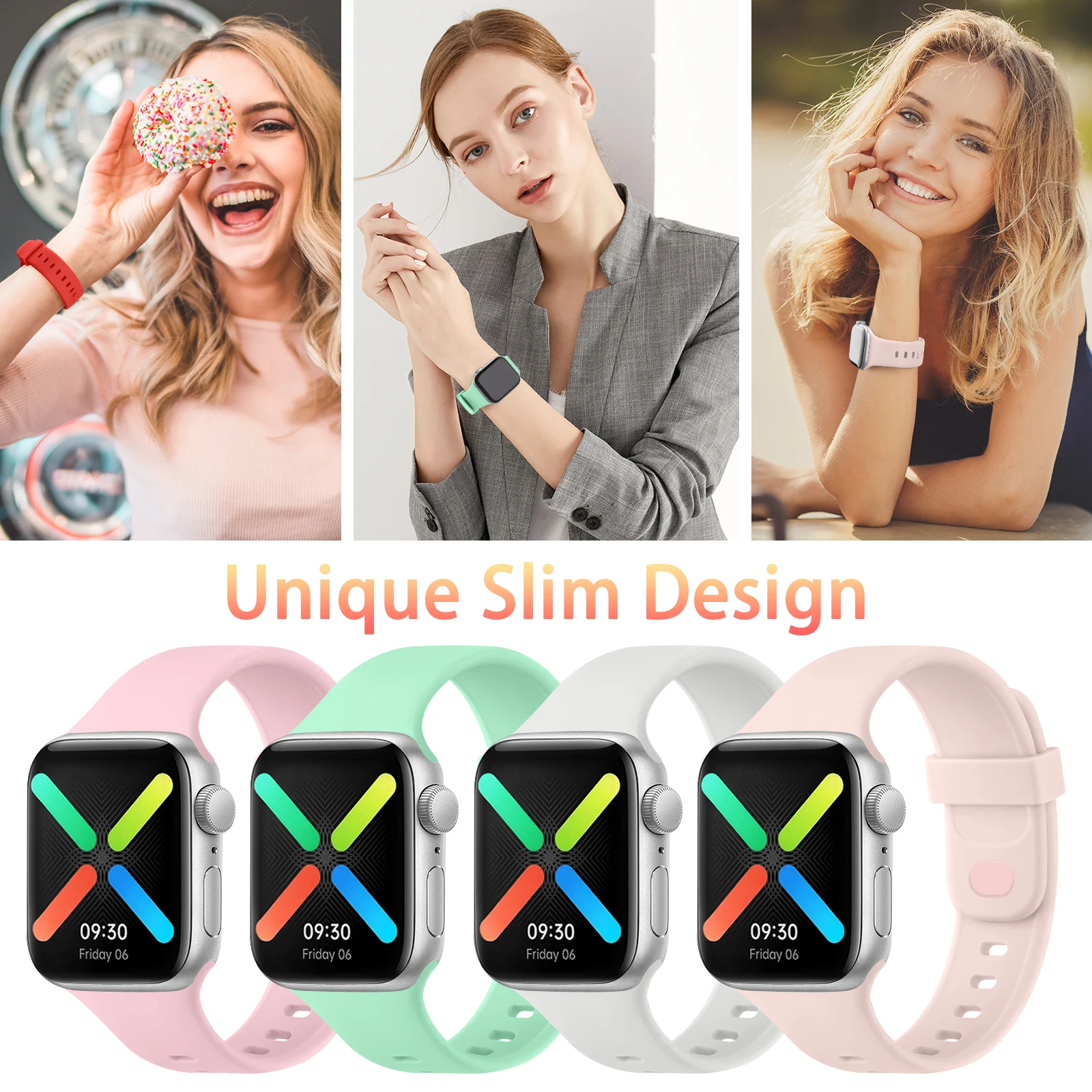 6 Pack Silicone Strap For Apple Watch Ultra 49mm 7 8 41mm 45mm Band For iWatch Series 6 5 4 3 2 1 38mm 42mm 40mm 44mm Bracelet