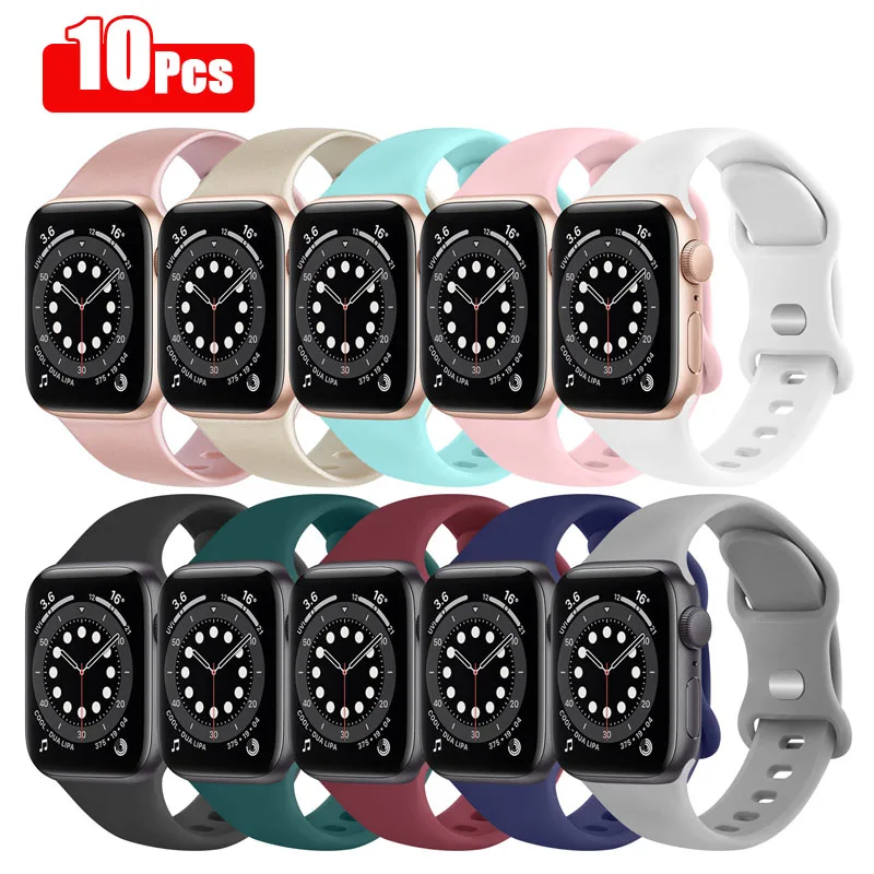 10pcs/6pcs/5pcs/lot Silicone Strap For Apple Watch Band 38mm 42mm 40mm 44mm 45mm Watchband Bracelet For iWatch 7 6 5 4 3 2 1 SE