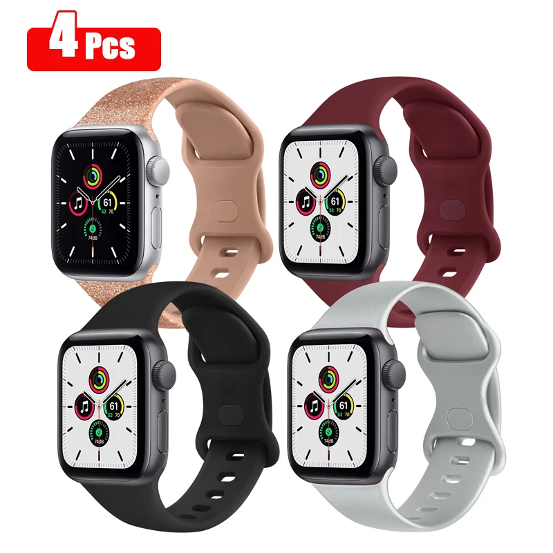 10pcs/6pcs/5pcs/lot Silicone Strap For Apple Watch Band 38mm 42mm 40mm 44mm 45mm Watchband Bracelet For iWatch 7 6 5 4 3 2 1 SE