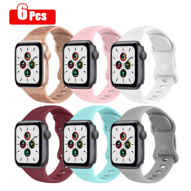 10pcs/6pcs/5pcs/lot Silicone Strap For Apple Watch Band 38mm 42mm 40mm 44mm 45mm Watchband Bracelet For iWatch 7 6 5 4 3 2 1 SE