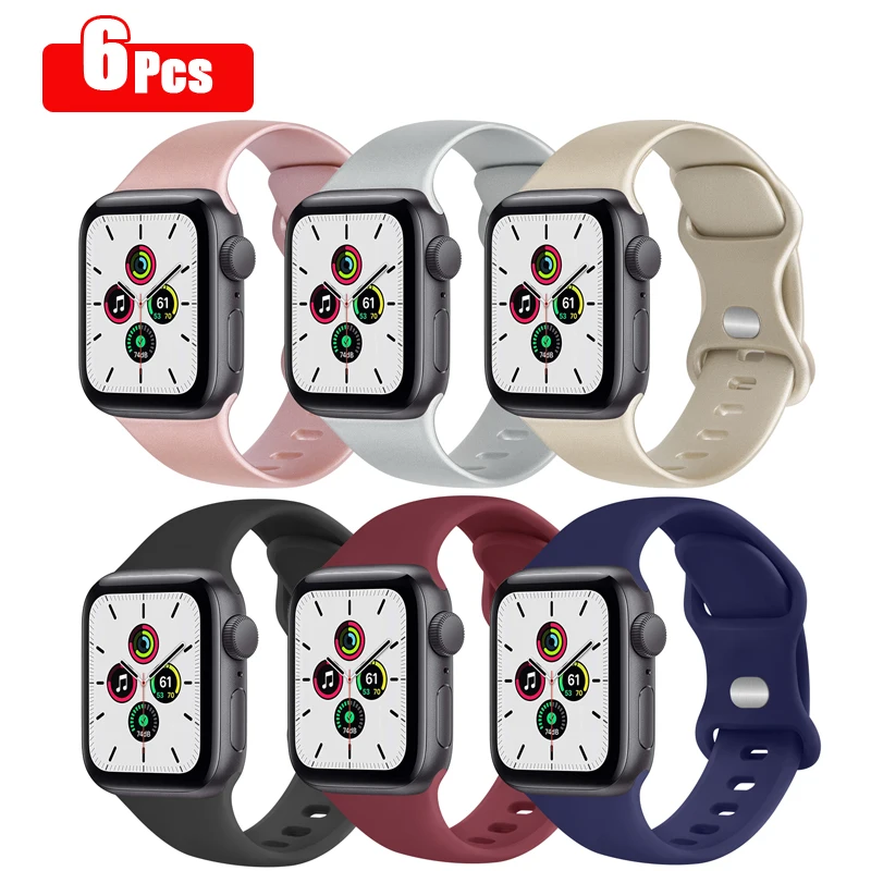 10pcs/6pcs/5pcs/lot Silicone Strap For Apple Watch Band 38mm 42mm 40mm 44mm 45mm Watchband Bracelet For iWatch 7 6 5 4 3 2 1 SE