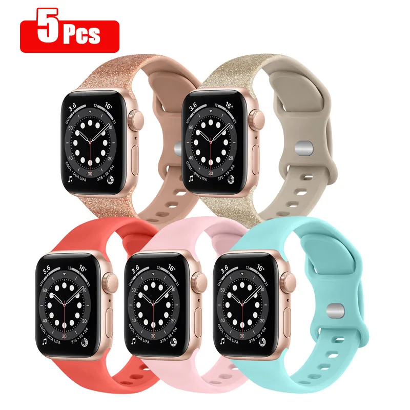 10pcs/6pcs/5pcs/lot Silicone Strap For Apple Watch Band 38mm 42mm 40mm 44mm 45mm Watchband Bracelet For iWatch 7 6 5 4 3 2 1 SE