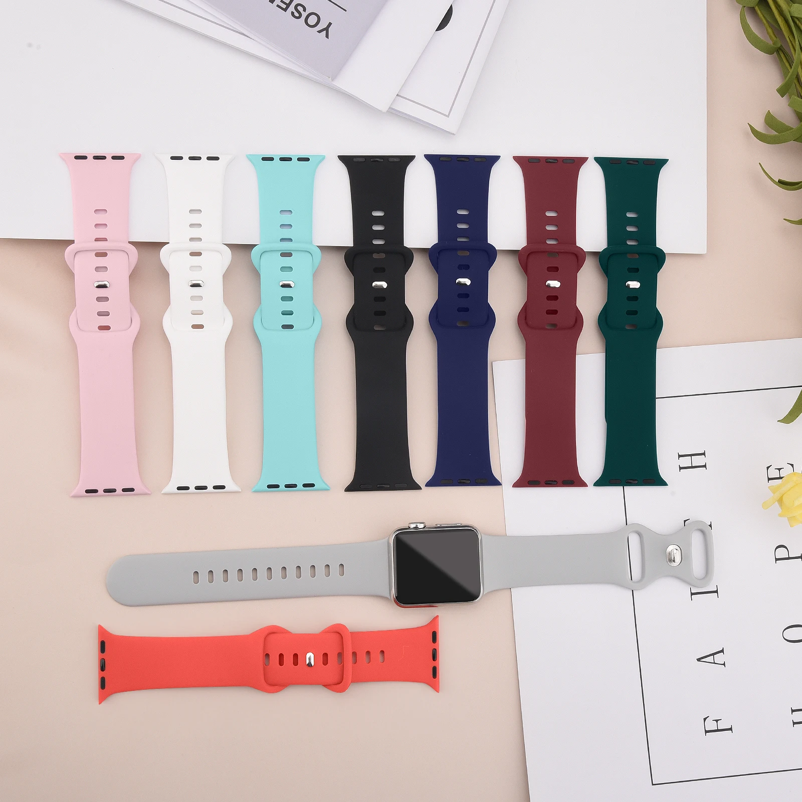 10pcs/6pcs/5pcs/lot Silicone Strap For Apple Watch Band 38mm 42mm 40mm 44mm 45mm Watchband Bracelet For iWatch 7 6 5 4 3 2 1 SE