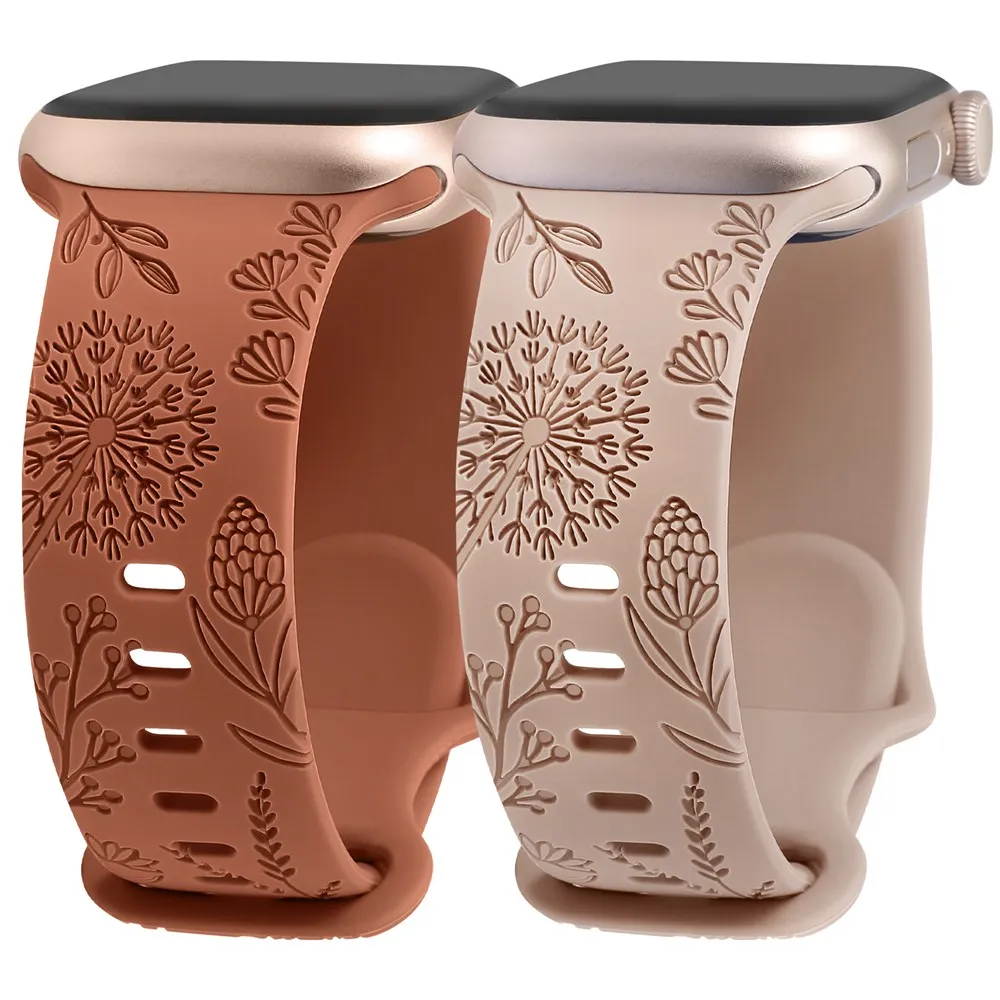 Silicone Strap For Apple Watch 41/40/38 Dandelion Flower Pattern Engraved Band For iWatch 8/7/6/5/4/3/SE