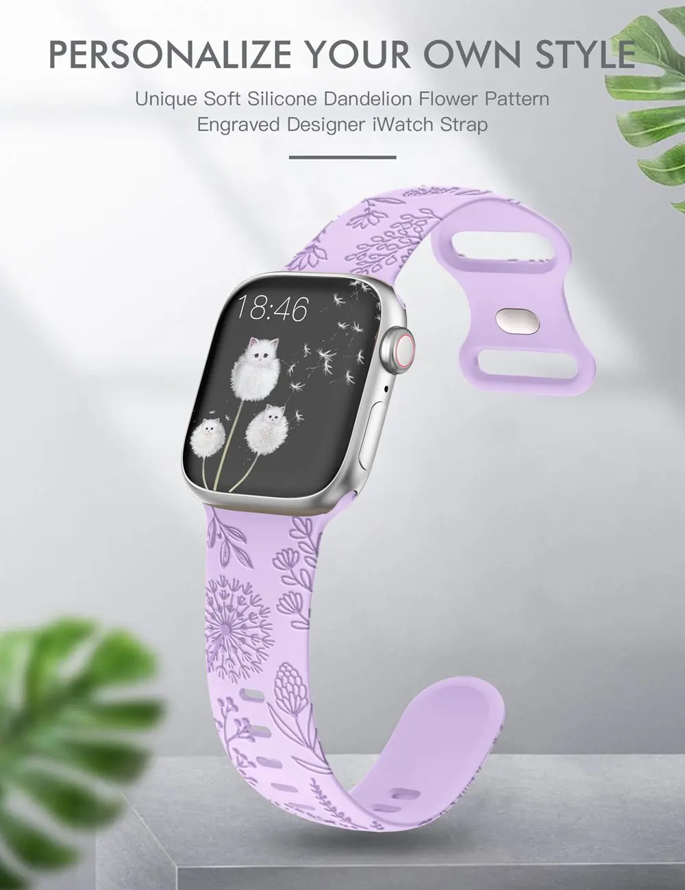 Wearlizer 3 Pack Dandelion Engraved Floral Band for Apple Watch Band 41mm 40mm 38mm Silicone Strap for iWatch 9/8/7/SE/6/5/4/3/2