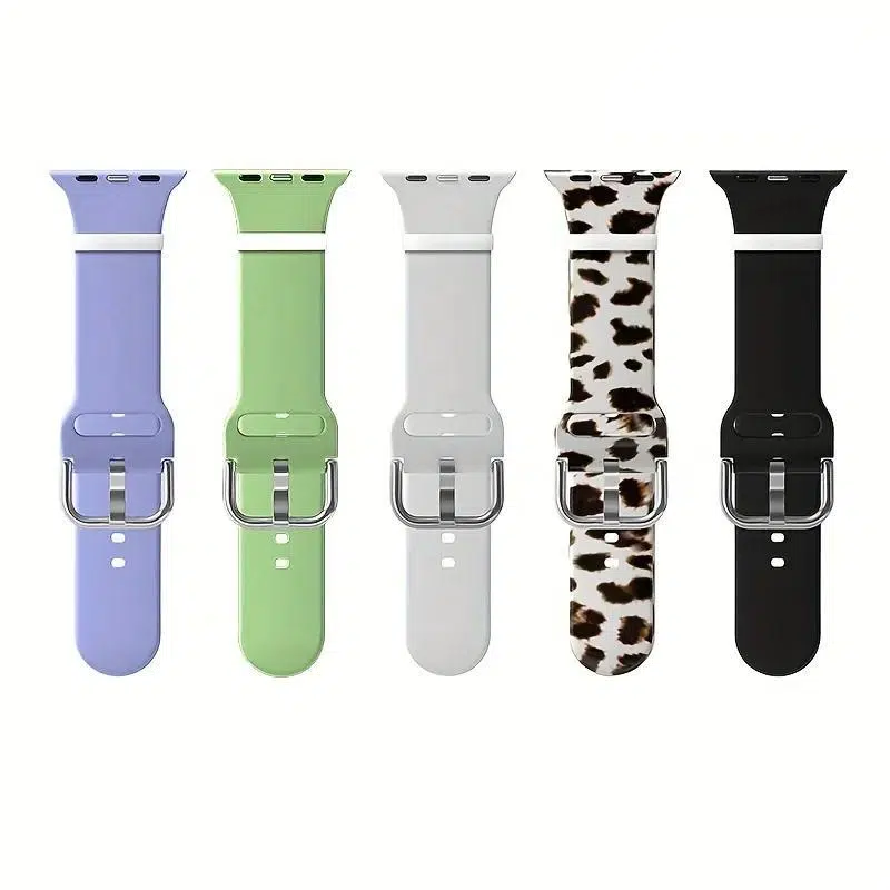 Cuteey 5 Packs Breathable Silicone Sport Bands Design for Apple Watch Series 8 7 6 5 4 3 2 1 SE, Soft Replacement Strap