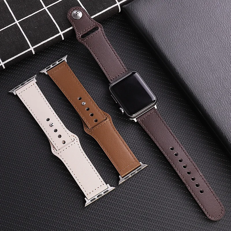 Business Real Leather Strap For Apple Watch Band 44mm 40mm 41mm 45mm 42mm 38mm 49mm Wrist Bracelet iWatch Series 8 se 7 6 5 4 9