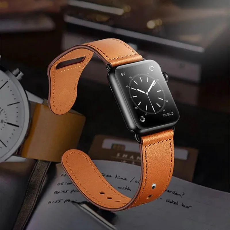 Business Real Leather Strap For Apple Watch Band 44mm 40mm 41mm 45mm 42mm 38mm 49mm Wrist Bracelet iWatch Series 8 se 7 6 5 4 9