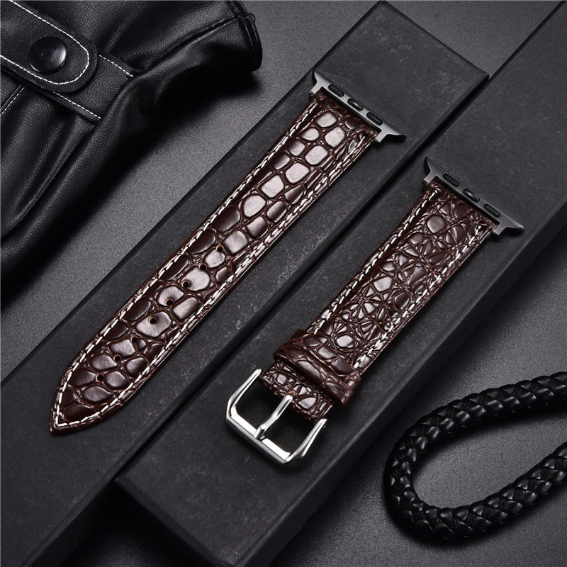 Crocodile Pattern Design Leather Watchbands for Apple Watch Ultra 8 7 6 SE 5 4 3 Watch Strap 49 45 44 42 41 40 38mm for iwatch