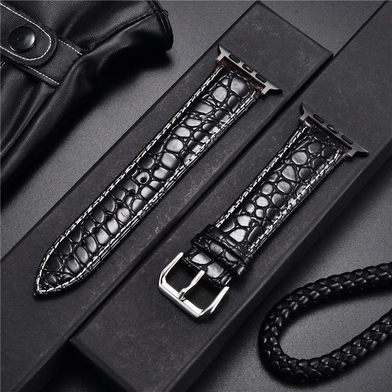 Crocodile Pattern Design Leather Watchbands for Apple Watch Ultra 8 7 6 SE 5 4 3 Watch Strap 49 45 44 42 41 40 38mm for iwatch