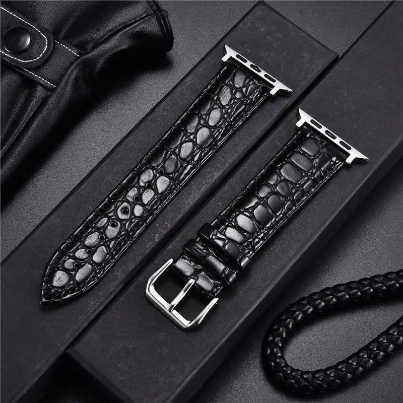 Crocodile Pattern Design Leather Watchbands for Apple Watch Ultra 8 7 6 SE 5 4 3 Watch Strap 49 45 44 42 41 40 38mm for iwatch