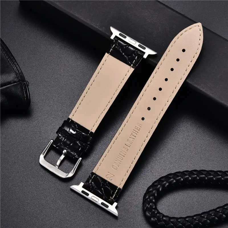Crocodile Pattern Design Leather Watchbands for Apple Watch Ultra 8 7 6 SE 5 4 3 Watch Strap 49 45 44 42 41 40 38mm for iwatch