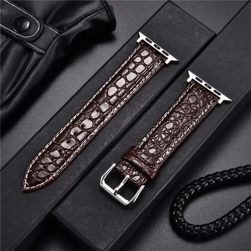 Crocodile Pattern Design Leather Watchbands for Apple Watch Ultra 8 7 6 SE 5 4 3 Watch Strap 49 45 44 42 41 40 38mm for iwatch