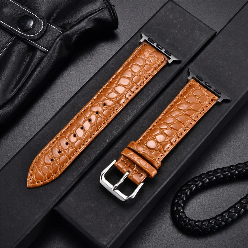 Crocodile Pattern Design Leather Watchbands for Apple Watch Ultra 8 7 6 SE 5 4 3 Watch Strap 49 45 44 42 41 40 38mm for iwatch
